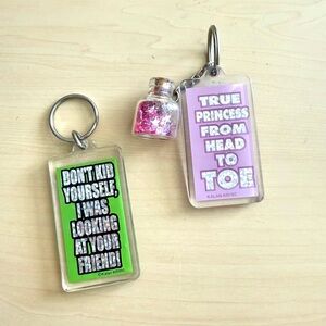 Vintage Y2K Kalan Acrylic Keychains Lot – Princess Quote & Attitude Slogan 90s